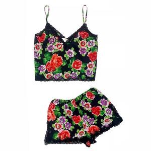 1990s Vintage Victoria Secret Floral Satin Short Set Women's Size Small
